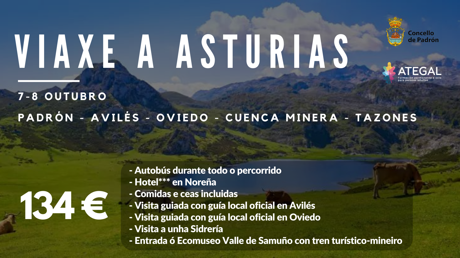 Cartel de la excursión de las Aulas de Padrón a Asturias