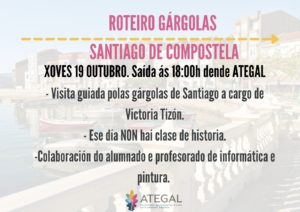 Cartel del Roteiro das Gárgolas en Santiago de Compostela